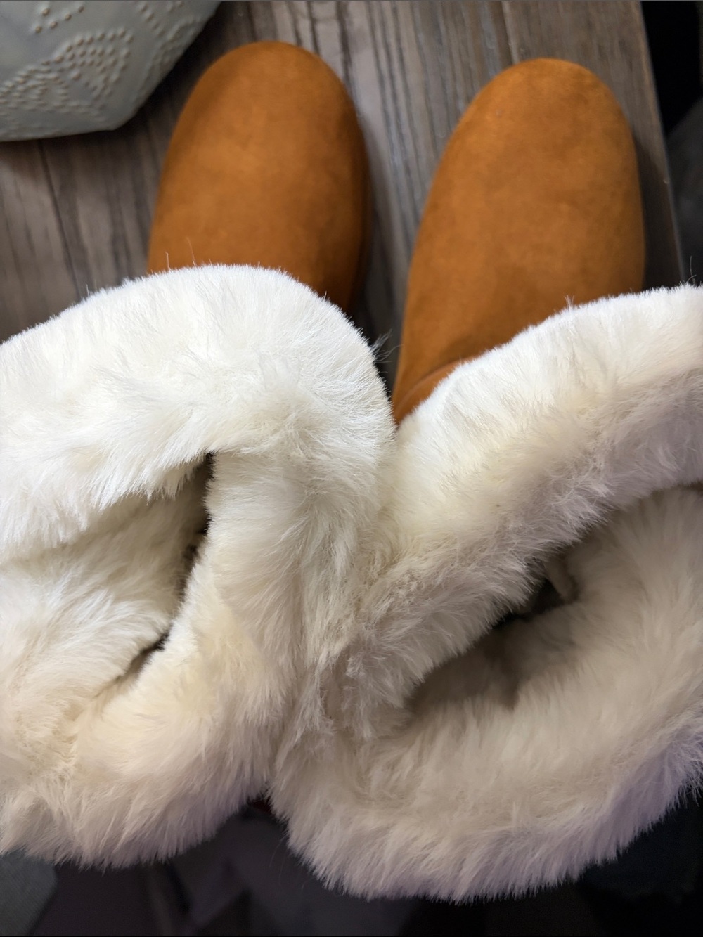 Juicy Couture Chestnut Suede Boot with Cream Faux Fur Cuff - Picture 5 of 5